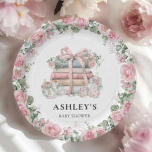 New Chapter Pink Bow Floral Baby Shower Paper Plate