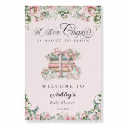 New Chapter Pink Bow Floral Baby Shower Welcome