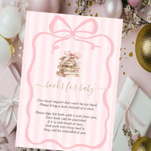 New Chapter Pink Bow Stripes Baby Shower Enclosure Card