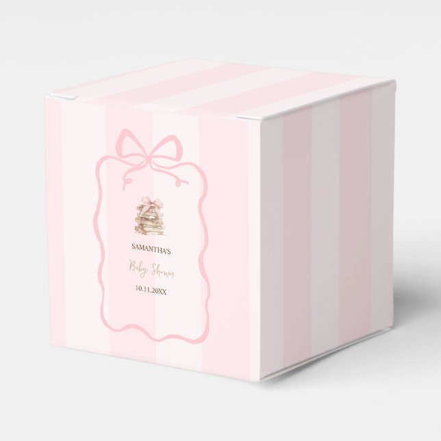 New Chapter Pink Bow Stripes Baby Shower Favour Box (Front Side)