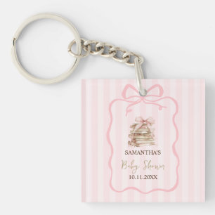 New Chapter Pink Bow Stripes Baby Shower Key Ring