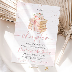 New Chapter Pink bow wildflowers Baby Shower Invitation