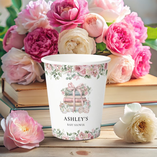 New Chapter Pink Floral Bow Baby Shower Paper Cups (Creator Uploaded)