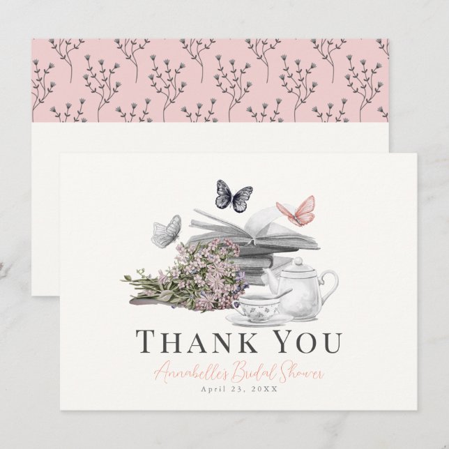New Chapter Pink Floral Bridal Shower Thank You Card (Front/Back)