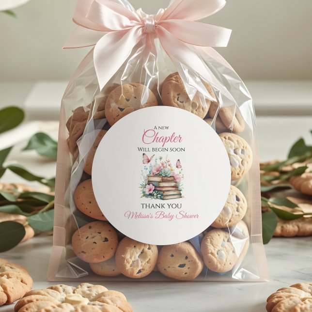 New Chapter Pink Girl Storybook Book Baby Shower Classic Round Sticker (Creator Uploaded)