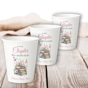 New Chapter Pink Girl Storybook Book Baby Shower Paper Cups