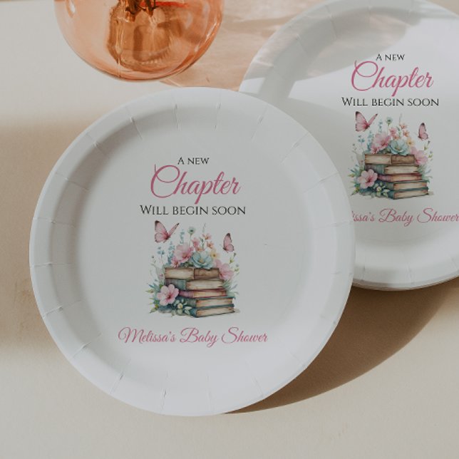 New Chapter Pink Girl Storybook Book Baby Shower Paper Plate (Creator Uploaded)