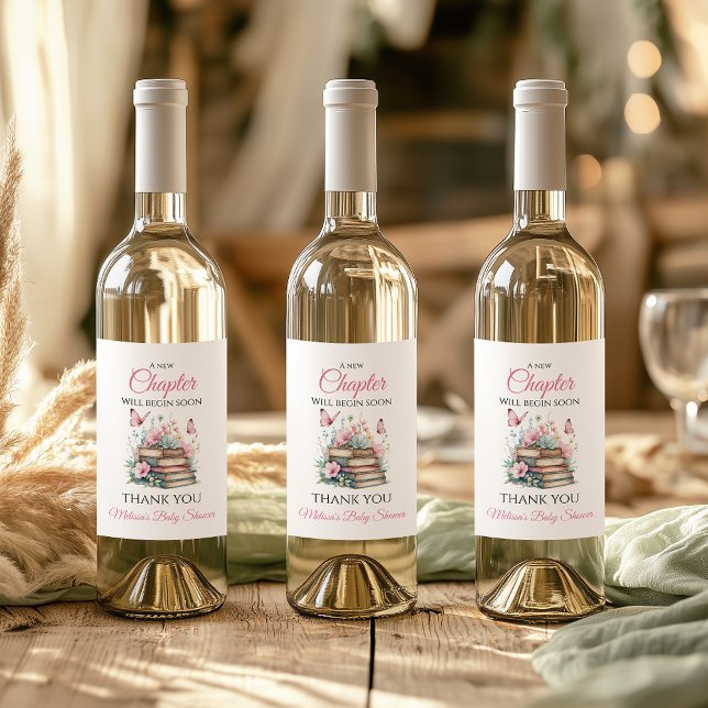 New Chapter Pink Girl Storybook Book Baby Shower Wine Label (Creator Uploaded)