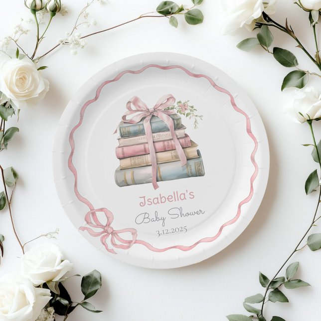 New Chapter pink ribbon Bow girl baby shower Paper Plate (Creator Uploaded)