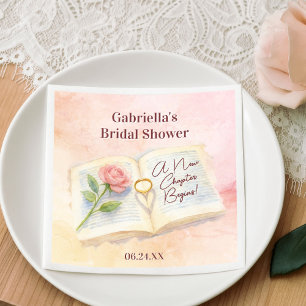 New Chapter Pink Rose Book & Ring Bridal Shower Napkin