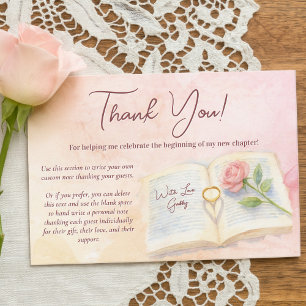 New Chapter Pink Rose & Ring Heart Bridal Shower Thank You Card