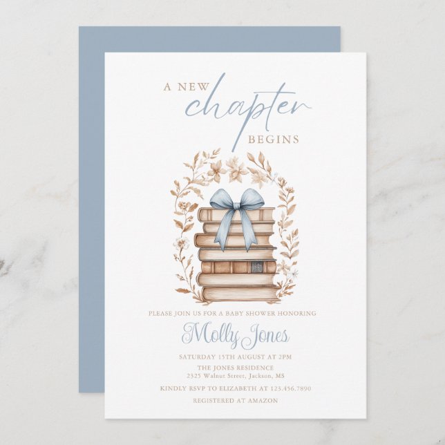 New Chapter Storybook Blue Baby Shower All In One Invitation (Front/Back)