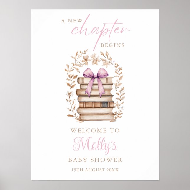 New Chapter Storybook Pink Baby Shower Welcome Poster (Front)