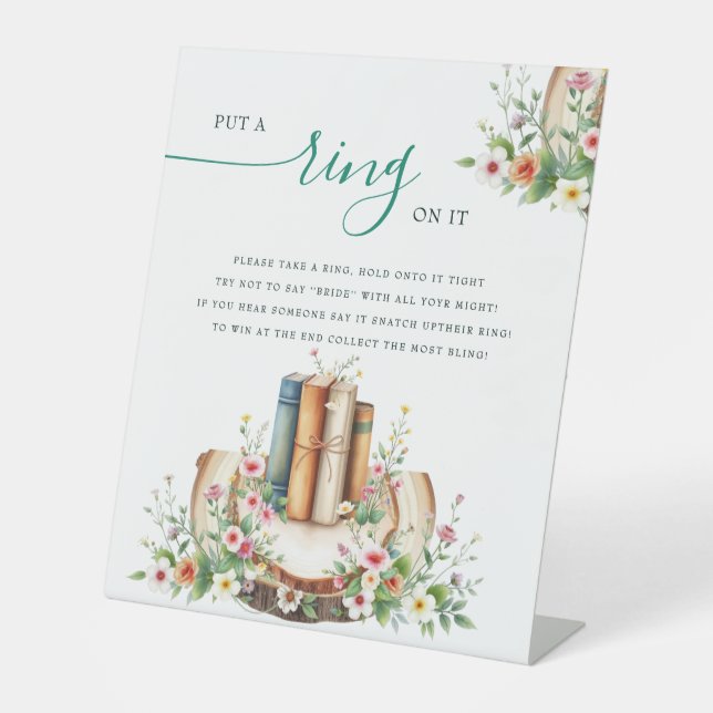 New Chapter Storybook Put a Ring Bridal Shower Pedestal Sign (Front)