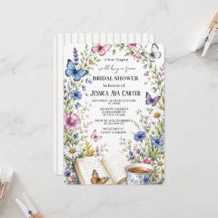 New Chapter Tea Butterflies Book Bridal Shower  Invitation