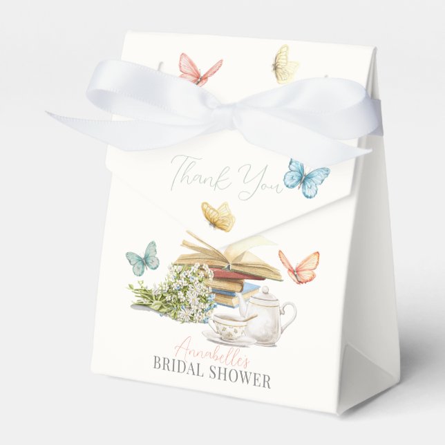 New Chapter Tea Set Butterflies Book Bridal Shower Favour Box (Front Side)