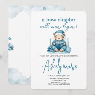 New Chapter Teddy blue boy baby shower Bear Invitation