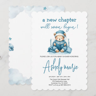 New Chapter Teddy blue boy baby shower Bear Invitation