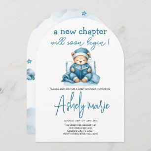 New Chapter Teddy blue boy baby shower Bear Invitation