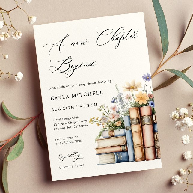 New Chapter Watercolor Floral Books Baby Shower Invitation (Creator Uploaded)