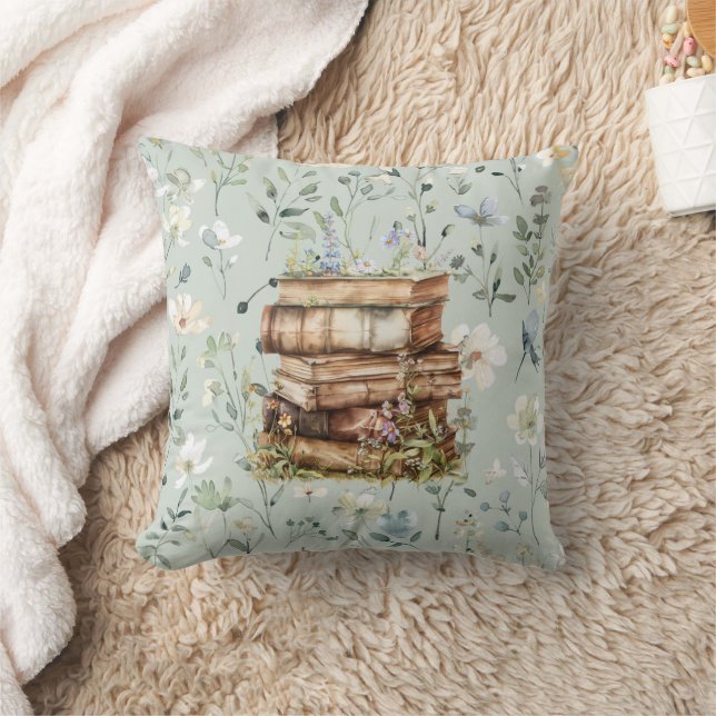 New Chapter watercolor, Stack of books wildflowers Cushion (Blanket)