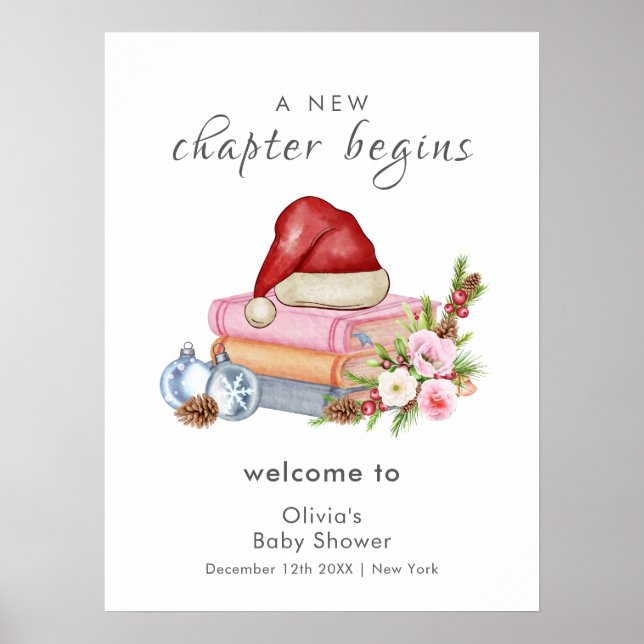 New Chapter Winter Floral Baby Shower Welcome Poster (Front)