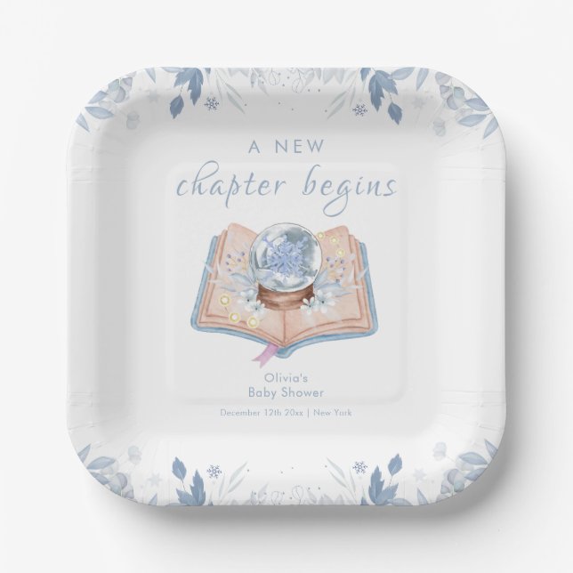 New Chapter Winter Floral Snowball Baby Shower  Paper Plate (Front)