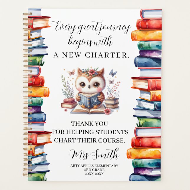New Charter Teacher Appreciation Book Quote Gift  Planner (Front)