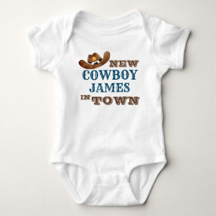 New cowboy in town personalised name baby bodysuit