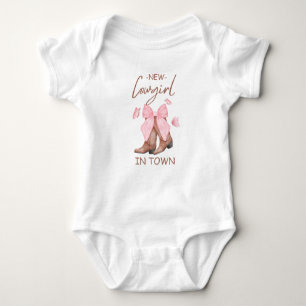 New Cowgirl In Town, Cow Girl Western Baby Shower Baby Bodysuit