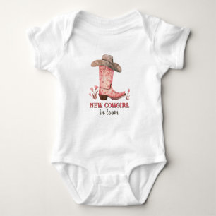 New Cowgirl in Town Pink Boots Cute Western Baby Bodysuit