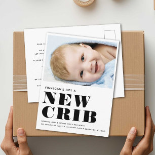 NEW CRIB Simple Baby Photo Modern Minimal Moving Announcement Postcard