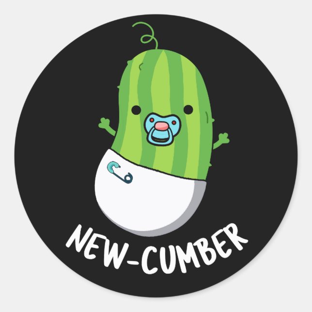 New-cumber Funny Veggie Cucumber Pun Dark BG Classic Round Sticker (Front)