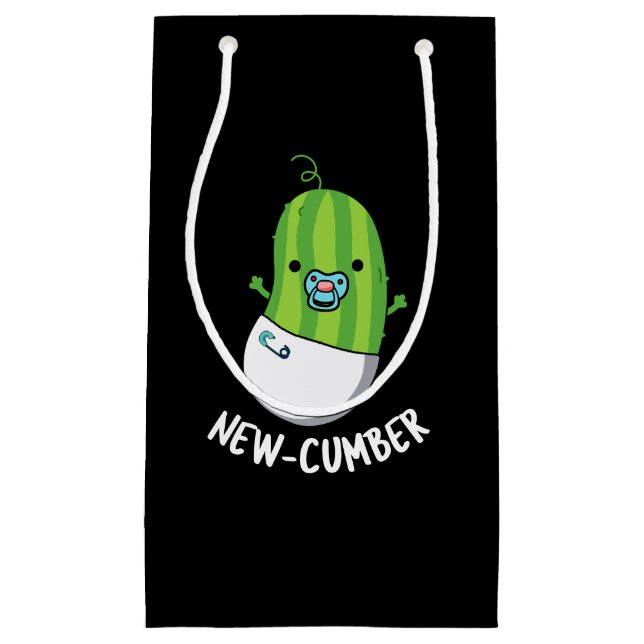 New-cumber Funny Veggie Cucumber Pun Dark BG Small Gift Bag (Front)