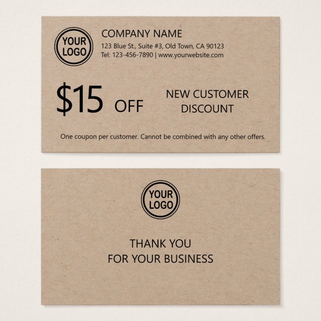 New Customer Discount Coupon Card (Front & Back)