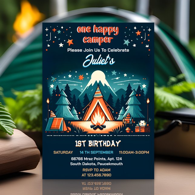New Cute Nature Boys One Happy Camper 1st Birthday Invitation (Creator Uploaded)