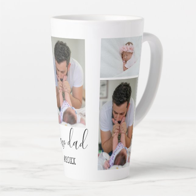 New Dad 5 Photo Collage Personalised Latte Mug (Right Angle)