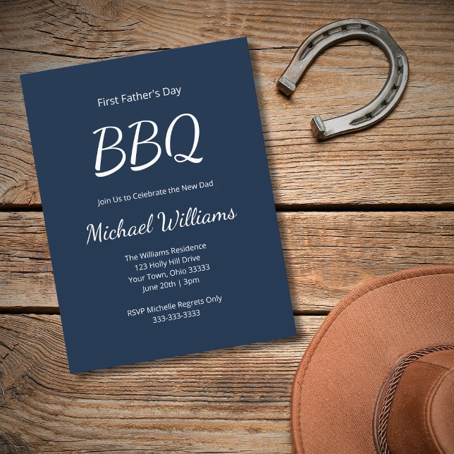  New Dad Father's Day BBQ Classic Navy Blue   Invitation Postcard (Creator Uploaded)