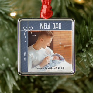New Dad First Christmas Photo Metal Tree Decoration