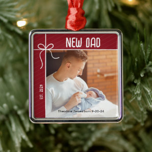 New Dad First Christmas Photo Metal Tree Decoration