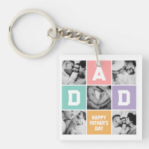 New Dad First Father's Day Family Photo Grid Key Ring
