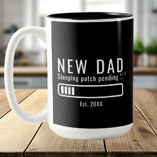 New Dad Low Battery Sleep Update White on Black Two-Tone Coffee Mug