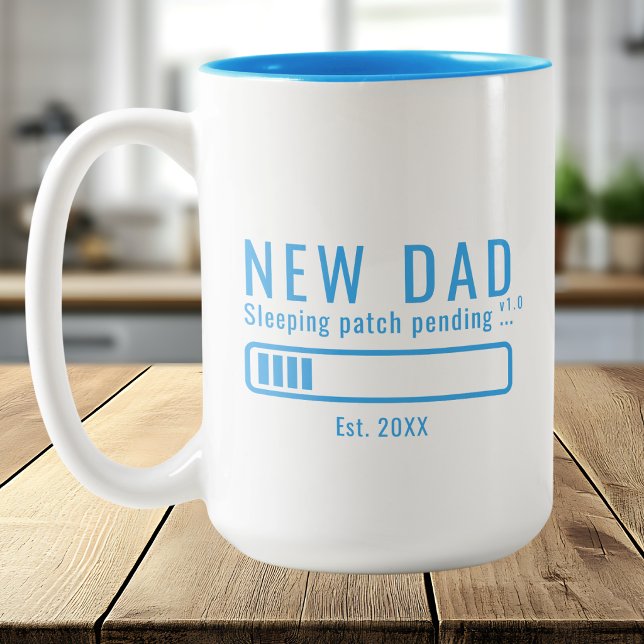 New Dad Sleep Loading Bright Blue Est Year Two-Tone Coffee Mug (Creator Uploaded)