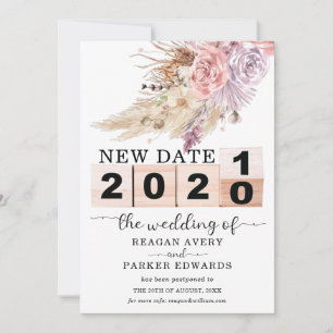 New Date Postponed Dried Pampas Grass Wedding Announcement