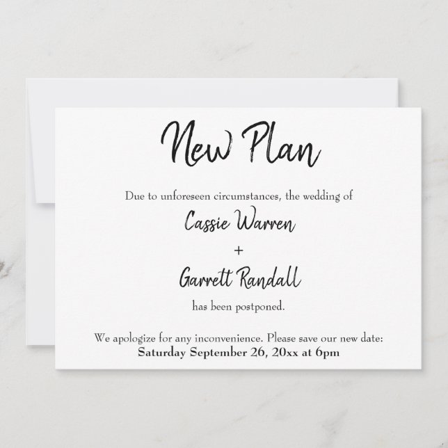 "New Date" Postponed Wedding Announcement (Front)