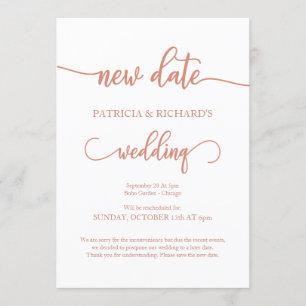 New Date Postponed Wedding Announcement Rose Gold