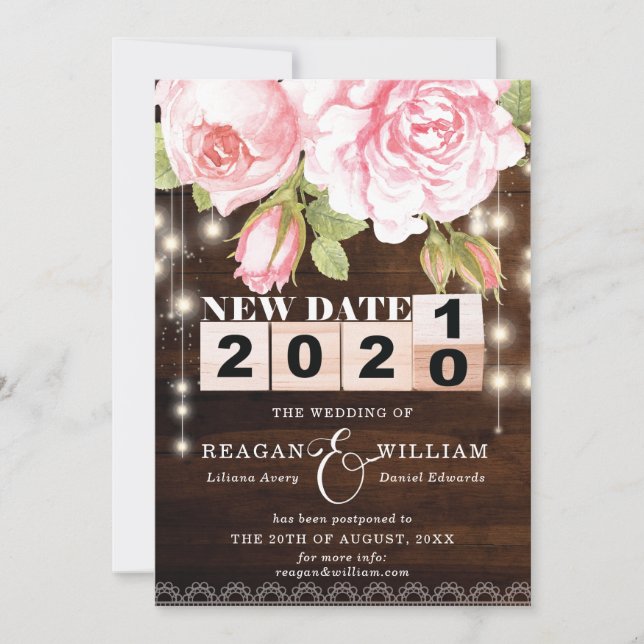 New Date Rustic Elegant Wedding Announcement (Front)