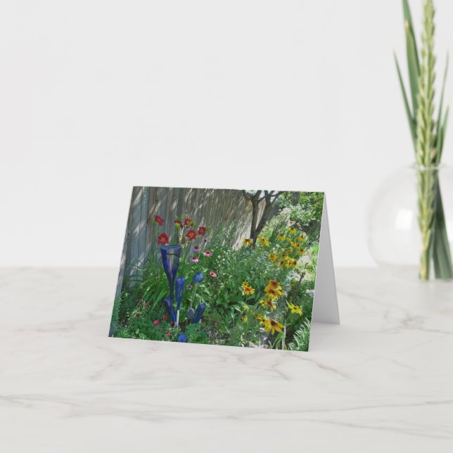 New Day Gardens Notecard-Blue Bottles Card (Front)