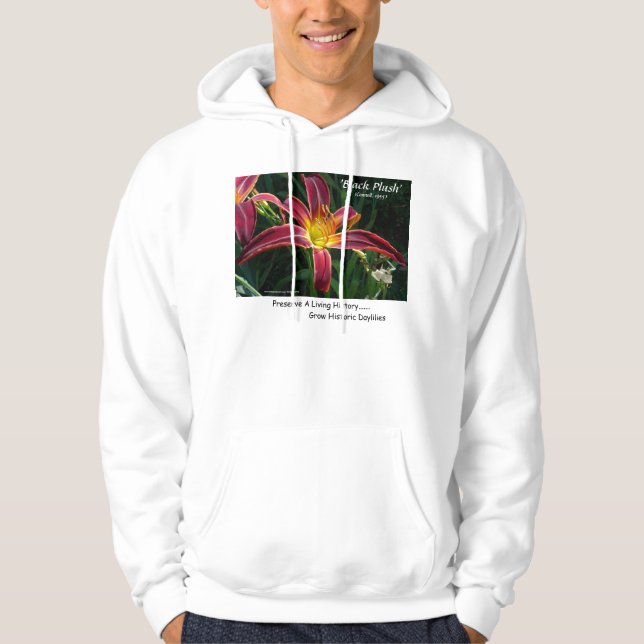 New Day Gardens Shirt- daylily 'Black Plush' Hoodie (Front)