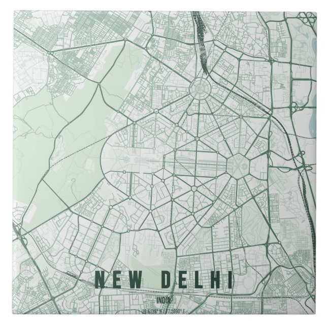 New Delhi India City Map Minimal Tile (Front)